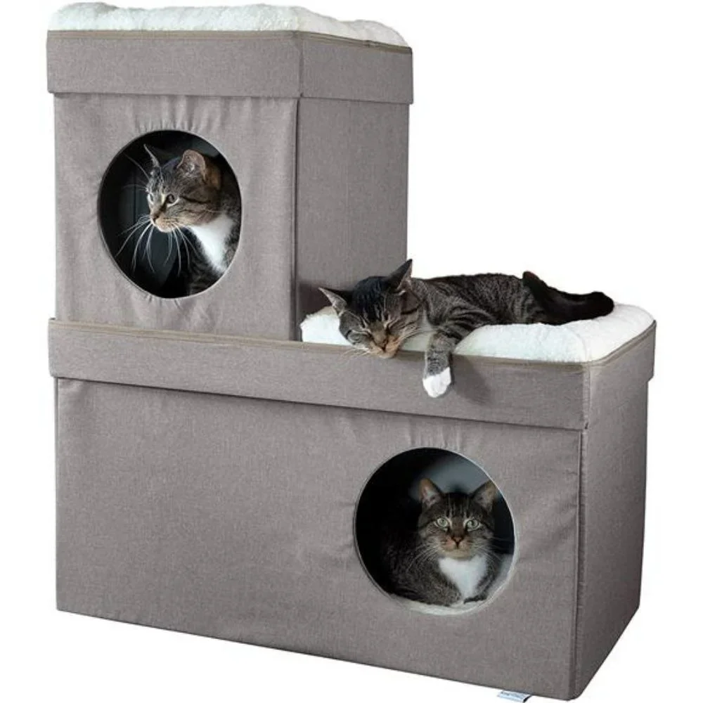 Kitty City Large Stackable Tan Cat Condo, Cat Cube, Cat House, Pop Up Bed
